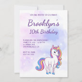 パステルピンクスカイズマジカルユニコーンガーリー誕生日 招待状 (正面)