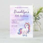 パステルピンクスカイズマジカルユニコーンガーリー誕生日 招待状 (スタンド正面)