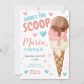 パステルピンクスクープ子供の誕生日 招待状 (正面)