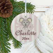 パステルピンクストライプクベビーかわいいコアラガール ガラスオーナメント