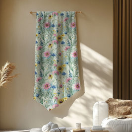 パステルピンクセージグリーンワイルドフラワーズボホービベス フリースブランケット