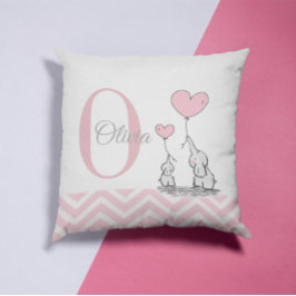 パステルピンクゾウパーソナライズされたベビーガールピロー クッション