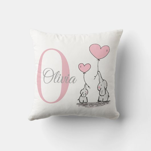 パステルピンクゾウパーソナライズされたベビーガールピロー クッション (裏面)
