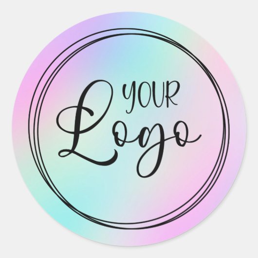 パステルピンクターコイズホログラフィックグラデーションロゴ ラウンドシール (正面)