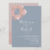 パステルピンクダスティブルーフローラ結婚式招待状 招待状 (正面/裏面)