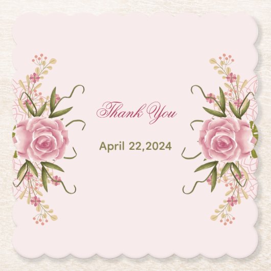 パステルピンクダブルジョイントツイン誕生日 ペーパーコースター (正面)