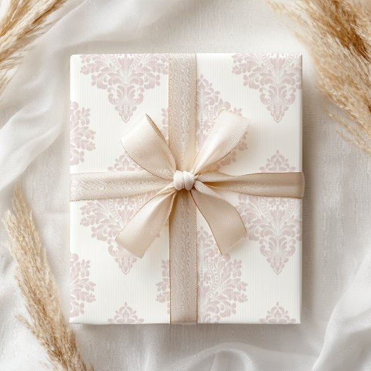 パステルピンクダマスクシャビーフローラ ラッピングペーパー