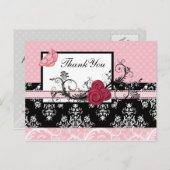 パステルピンクダマスク水玉模様ありがとう ポストカード (正面/裏面)