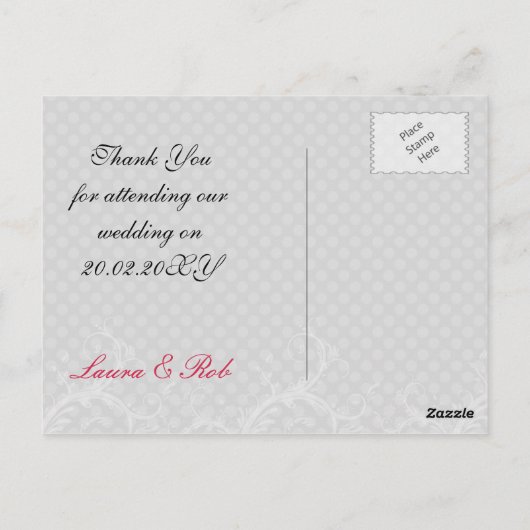 パステルピンクダマスク水玉模様ありがとう ポストカード (裏面)