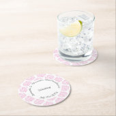 パステルピンクダマスク結婚式 ラウンドペーパーコースター (インサイチュ)