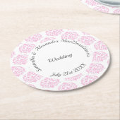 パステルピンクダマスク結婚式 ラウンドペーパーコースター (アングル)