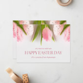 パステルピンクチューリップハッピーイースターデイ ノートカード (正面/裏面インサイチュ)