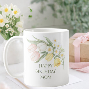 パステルピンクチューリップ 水仙 花 誕生日 マグカップ