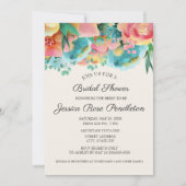 パステルピンクティール(緑がかった色)イエローフローラブライダルシャワー 招待状 (正面)