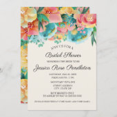 パステルピンクティール（緑がかった色）イエローフローラブライダルシャワー 招待状 (正面/裏面)