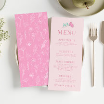 パステルピンクティール（緑がかった色）グリーンレトロエレガントなウェディングメニュー