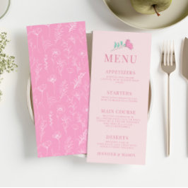 パステルピンクティール（緑がかった色）グリーンレトロエレガントなウェディングメニュー