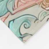 パステルピンクティール(緑がかった色)ボホろうけつ染めフローラ水彩 フリースブランケット (角)