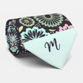 パステルピンクティール（緑がかった色）花ヴィンテージフローラモノグラムdd ネクタイ (ロール)