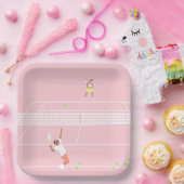 パステルピンクテニスマッチ ペーパープレート (パーティー)