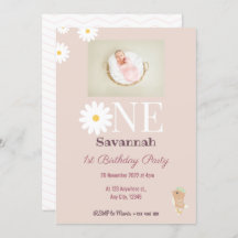 パステルピンクデイジー誕生日招待状