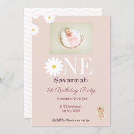 パステルピンクデイジー誕生日招待状 招待状