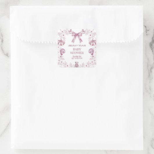 パステルピンクトイレベビー名門私立校風のシャワー スクエアシール (バッグ)