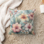 パステルピンクトロピカルフラワーズハワイアンハイビスカス クッション (ブランケット)