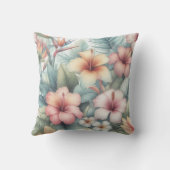 パステルピンクトロピカルフラワーズハワイアンハイビスカス クッション (裏面)