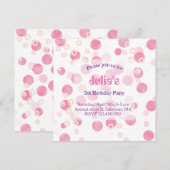 パステルピンクドットバースデーパーティー招待 招待状 (正面/裏面)