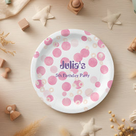 パステルピンクドットバースデーパーティー ペーパープレート