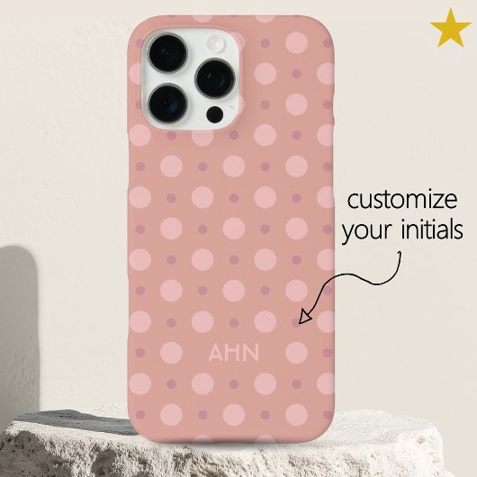 パステルピンクドット柄のカスタムイニシャル Case-Mate iPhoneケース