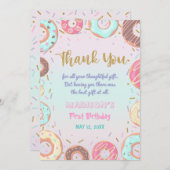 パステルピンクドーナツ誕生日ドーナツグローアップパーティー サンキューカード (正面/裏面)