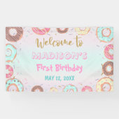 パステルピンクドーナツ誕生日成長パーティー背景 横断幕 (横)