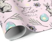 パステルピンクハッピーイースターバンニ ラッピングペーパー (ロールコーナー)