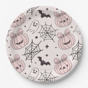 パステルピンクハロウィンシームレスパターン(5) ペーパープレート