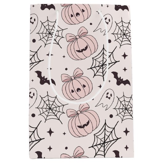 パステルピンクハロウィンシームレスパターン(5) ミディアムペーパーバッグ (正面)