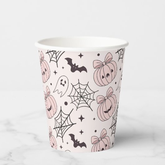 パステルピンクハロウィンシームレスパターン(5) 紙コップ (正面)