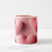 パステルピンクハート柄デザイン ツートーンマグカップ (中央)