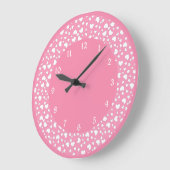 パステルピンクハート水玉模様パターン ラージ壁時計 (傾斜)