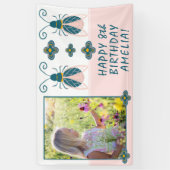 パステルピンクバグズフラワーガールフォト誕生日 横断幕 (縦)