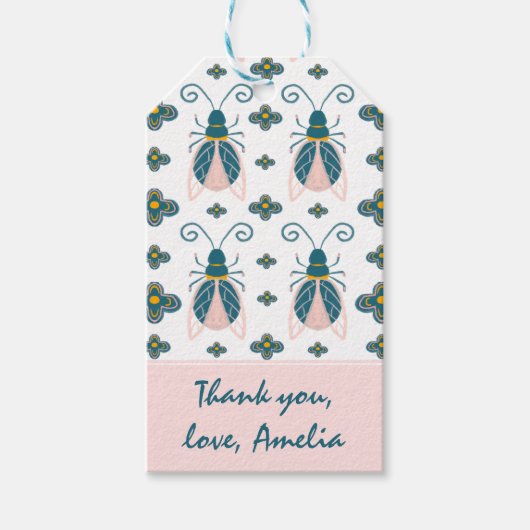 パステルピンクバグズフラワーガール誕生日ありがとう ギフトタグ (正面)
