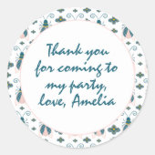 パステルピンクバグズフラワーガール誕生日ありがとう ラウンドシール (正面)