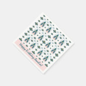 パステルピンクバグズフラワーパターン誕生日 スタンダードカクテルナプキン (角)