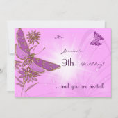 パステルピンクバタフライ誕生日招待状カード 招待状 (正面)