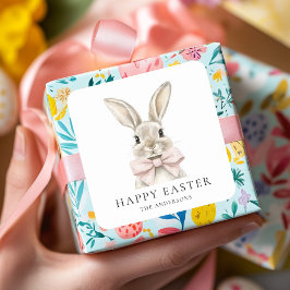 パステルピンクバニーイースターステッカー スクエアシール