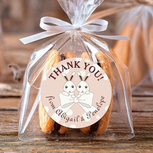 パステルピンクバニーガールツインベビーシャワー/誕生日 ラウンドシール