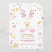 パステルピンクバニー2ndバースデーホップツーイット招待状 招待状 (正面/裏面)