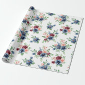 パステルピンクバーガンデーブルーフローラ ラッピングペーパー (アンロールド)