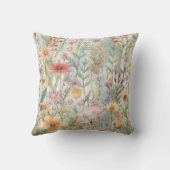 パステルピンクパープルイエローワイルドフラワーズセージグリーン クッション (裏面)